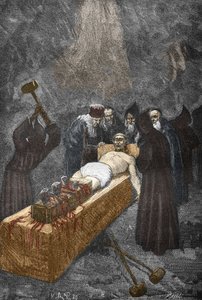 Případ Posssedes z Loudunu (démonů de Loudun) kolem roku 1630: hon na čarodějnice, francouzský kněz Urbain Grandier (1590-1634), který údajně uzavřel smlouvu s ďáblem a obviňuje z očarování jeptišek, je mučením k vyšívání - (Urbain Velkolepější, francouzsk