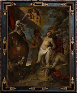 Farní kostel (Parochiekerk Sint-Walburga). Malba.Victor Boucquet (?). Svatý Šebestián. Olej na panelu. od Victor Boucquet