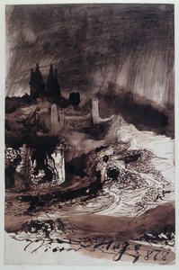 The Castle, 1878 (pero a inkoust a mytí na papíře) od Victor Hugo