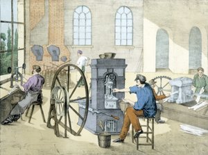 Obchod s mincemi (ražba mincí) (výroba mincí), litho de Janson. 19. století.