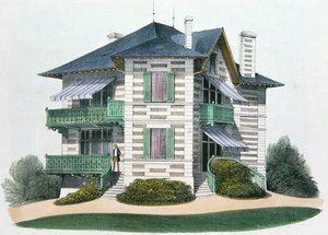 Dům v Etretatu, ilustrace z knihy "Habitations Champetres", Paříž, cca 1895 (chromolith)
