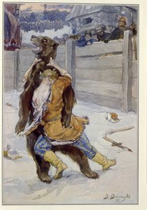 Medvědí boj v době ruského cara Feodora I. Ivanoviče (nebo Theodora I. Ionoviče od Victor Mikhailovich Vasnetsov