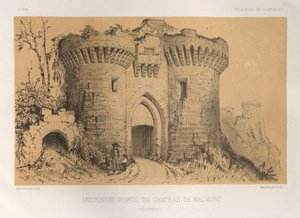 Malebná architektura aneb památky 15. století. A XVI. Století: Zámky Francie XV a XVI Století: Pl.6, Stará brána zámku De Malmort (Correze) od Victor Petit