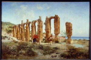 Římský akvadukt v Cherchell (Alžírsko). Obraz Victora Pierra Hugueta (1835-1902)