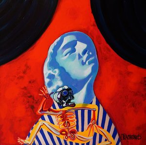 Surrealistická modrá lebka od Victor Tkachenko
