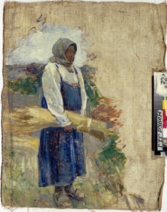 Reaper (une moissonneuse) - Obraz Viktora Elpidiforoviče Borisova Musatova (Borissov Moussatov) (1870-1905), Olej na plátně 1896 - Státní Treťjakovská galerie, Moskva 49,5x39,5