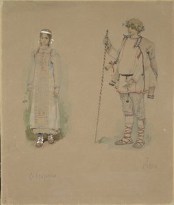 Sněhurka a Lel. Kostýmní návrh opery Sněhurka od N. Rimského-Korsakova, 1885 od Viktor Mikhaylovich Vasnetsov