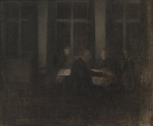 Večer v salonu od Vilhelm Hammershøi
