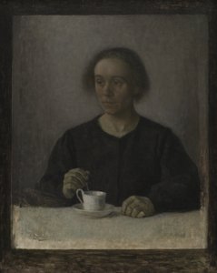 Ida Hammershøi, Umělcova žena, s šálkem čaje od Vilhelm Hammershøi