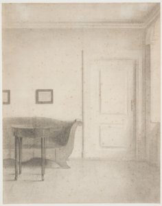 Interiér s pohovkou a stolkem, t.h. dveře od Vilhelm Hammershøi