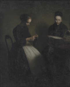 Večer v obývacím pokoji, umělcova matka a manželka od Vilhelm Hammershoi
