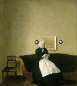 Interiér s umělcovou matkou od Vilhelm Hammershoi