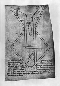 Trebuchet, stroj na házení šípů a oštěpů (faksimilní kopie)