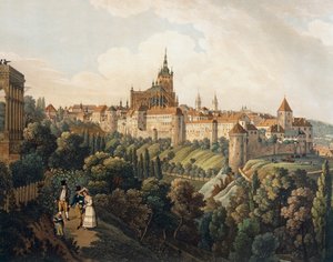 Pohled na Prahu z Belvederu, Vincent Morstadt (akvarel)