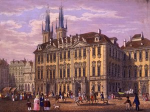 Palác Goltz-Kinských (Kinských), Praha, 1847 (barevná ocelorytina) od Vincenc and Geissler, F. Morstadt