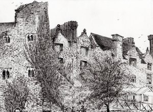 Zřícenina hradu Hay on Wye, 2007, (inkoust na papíře) od Vincent Alexander Booth