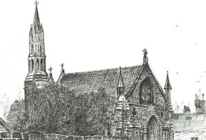 Kostel ve Stonehaven, Skotsko, 2007, (inkoust na papíře) od Vincent Alexander Booth