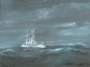 HMS Hood u pobřeží Skotska 20. léta 20. století; 2019; (olej na plátně) od Vincent Alexander Booth