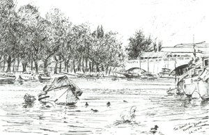 Kingston Bridge London, 2004, (inkoust na papíře) od Vincent Alexander Booth