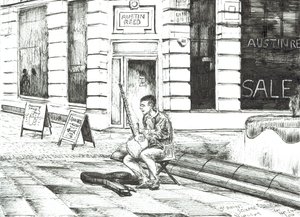 Hudebník St. Anns Square, 2016, (Inkoust na papíře) od Vincent Alexander Booth