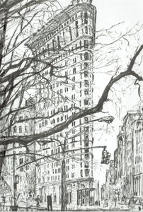 New York Flat Iron Building, 2003, (inkoust na papíře) od Vincent Alexander Booth