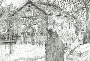 Starý kostel, Prestbury, 2009, (tuš na papíře) od Vincent Alexander Booth