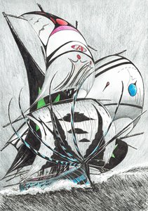 Storm Creators Andamanské moře, 2017, (tuš na papíře) od Vincent Alexander Booth