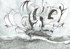 Storm Creators Bohol Sea, 2017, (tuš na papíře) od Vincent Alexander Booth