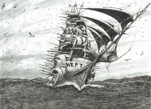 Storm Creators Cape Dolphin, 2024 (tuš a tužka na papíře) od Vincent Alexander Booth