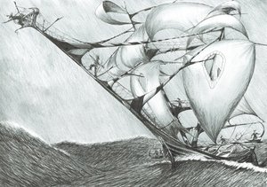 Storm Creators Kaspické moře, 2017, (inkoust na papíře) od Vincent Alexander Booth