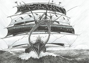 Storm Creators King Haakon VII Sea, 2017, (inkoust na papíře) od Vincent Alexander Booth