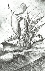 Storm Creators Tichý oceán, 2017, (Ink on Paper) od Vincent Alexander Booth