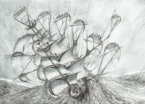 Storm Creators South China Sea, 2017, (inkoust na papíře) od Vincent Alexander Booth