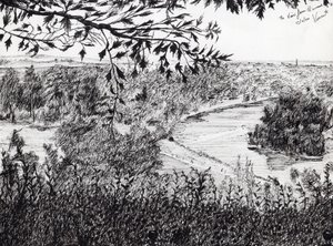 Pohled z Richmond Hill London, 2004, (inkoust na papíře) od Vincent Alexander Booth