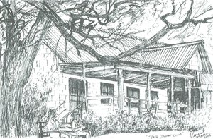 Yacht club u jezera Naivasha;Keňa; 2006; (inkoust na papíře) od Vincent Alexander Booth