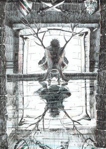 strana15, Hrad v lese Findhorn, 2006, (tuš na papíře) od Vincent Alexander Booth