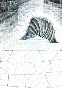 strana45, Hrad v lese Findhorn, 2006, (tuš na papíře) od Vincent Alexander Booth