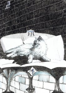strana52, Hrad v lese Findhorn, 2006, (tuš na papíře) od Vincent Alexander Booth