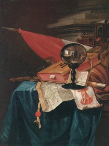Zátiší Vanitas s umělcem u jeho stojanu odrážejícího se v křišťálové kouli od Vincent Laurensz van der Vinne