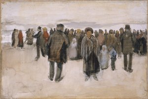 Pláž ve Scheveningenu / Lidé procházející se po pláži od Vincent van Gogh
