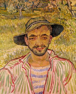 Busta rolnické tváře se slaměným kloboukem Malba Vincenta Van Gogha (1853-1890) 1889 Rozm. Rozměr 61 x 50 cm. Galleria Nazinale d