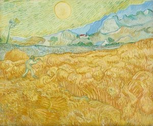 Sklizeň, kukuřičné pole se ženci (La moisson). 1889 od Vincent van Gogh