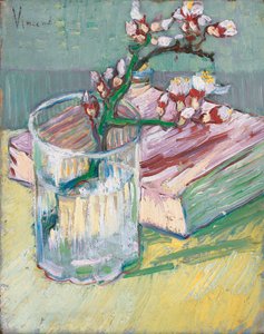 Kvetoucí mandlová větev ve sklenici s knihou, 1888 od Vincent van Gogh