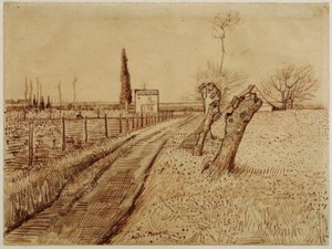 Krajina s cestou a znečištěnými vrbami od Vincent van Gogh