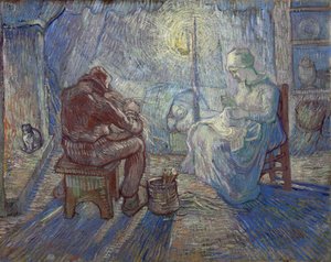 "Noc" (Noc) rolnická rodina v interiéru - obraz Vincenta van Gogha (1853-1890) podle Milleta od Vincent van Gogh