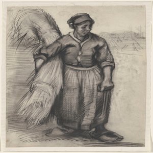 Venkovanka nesoucí snop obilí, pohled zepředu od Vincent van Gogh