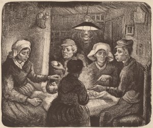Jedlíci brambor, 1885 (litografie v tmavě hnědé) od Vincent van Gogh