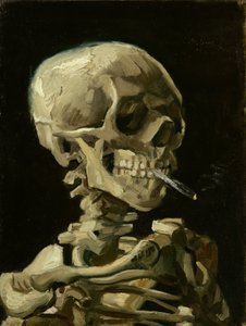 Lebka kostry s hořící cigaretou, kolem roku 1886 (olej na plátně) od Vincent van Gogh