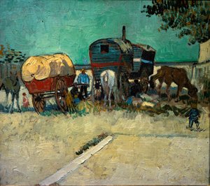Přívěsy, český tábor v okolí Arles (Olej na plátně od Vincent van Gogh