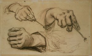 Studie, tři ruce, dvě přídržné vidlice F 1161r JH 746 od Vincent van Gogh